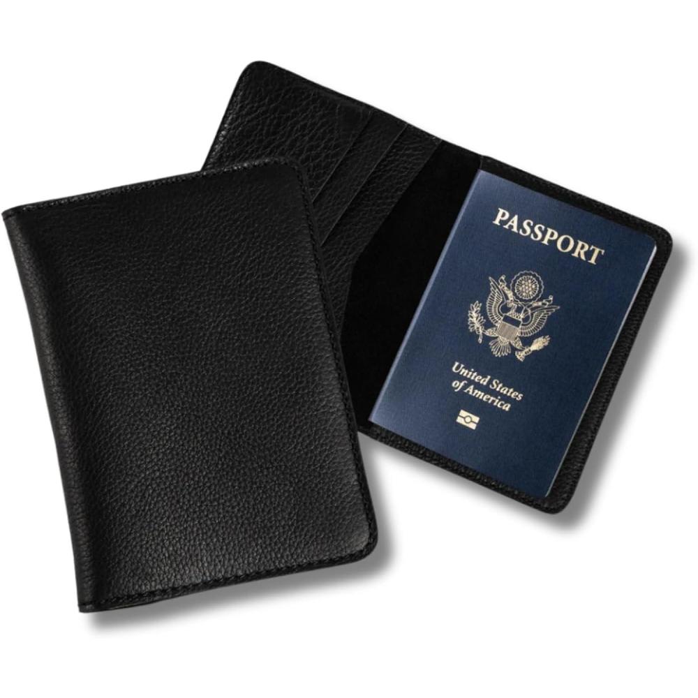 image:imagePEGAI Personalized Leather Passport Holder For Travel  Handmade Passport Wallet Cover Case  Travel Document Holder Passport Cover for Men Women and Family  Pike GreenDymnos Black