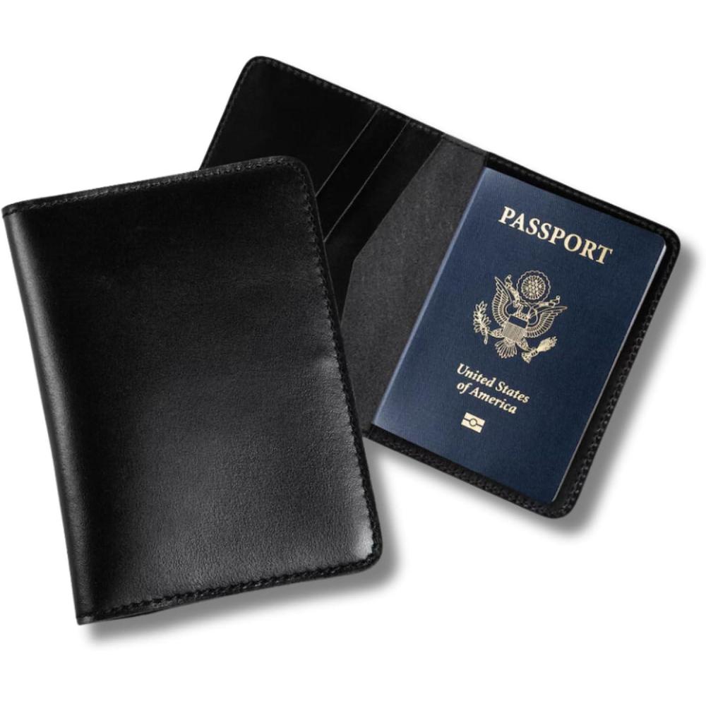 image:imagePEGAI Personalized Leather Passport Holder For Travel  Handmade Passport Wallet Cover Case  Travel Document Holder Passport Cover for Men Women and Family  Pike GreenDexios Black